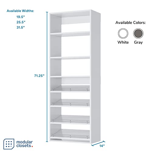 Modular Closets Half Shoe Rack Shelf Tower Closet Kit (25.5" Wide, White)