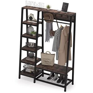 Tribesings 47 inches Clothes Closet, Free-standing Clothing Garment Rack with Shoe Bench and Storage Shelf, Industrial Entryway Hall Tree Rack with Hooks , Capacity Weight 350 lb