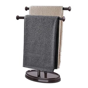 ALUCSET 2 Pack Metal Modern Hand Towel Holder Rack Stand with Base for Bathroom Kitchen Vanity Countertops to Display and Store Small Towels or Washcloths, 2-Sided (Coffee, Set of 2)