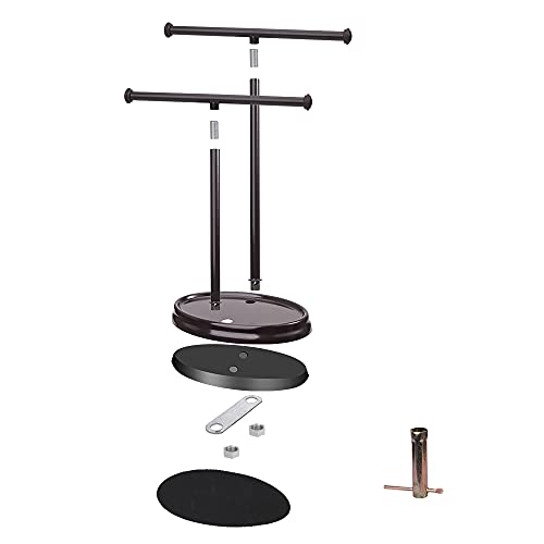 ALUCSET 2 Pack Metal Modern Hand Towel Holder Rack Stand with Base for Bathroom Kitchen Vanity Countertops to Display and Store Small Towels or Washcloths, 2-Sided (Coffee, Set of 2)