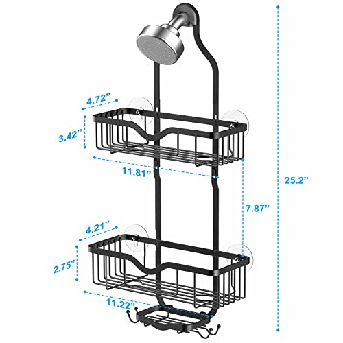 Kerisgo Hanging Shower Caddy, Over Head Shower Caddy Shower Organizer Rack with Soap Dish, Shower Storage Basket for Shampoo, Conditioner, Razors, Soap, Shower Sponge (Black)