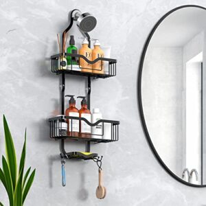 Kerisgo Hanging Shower Caddy, Over Head Shower Caddy Shower Organizer Rack with Soap Dish, Shower Storage Basket for Shampoo, Conditioner, Razors, Soap, Shower Sponge (Black)