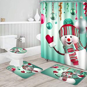 newsuyaa christmas shower curtain for bathroom, 4 pcs merry xmas santa claus elk snowman bath decor with hooks 72x72 inch (dark blue)