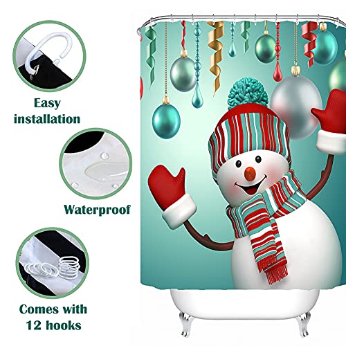 NEWSUYAA Christmas Shower Curtain for Bathroom, 4 PCS Merry Xmas Santa Claus Elk Snowman Bath Decor with Hooks 72x72 Inch (Dark Blue)