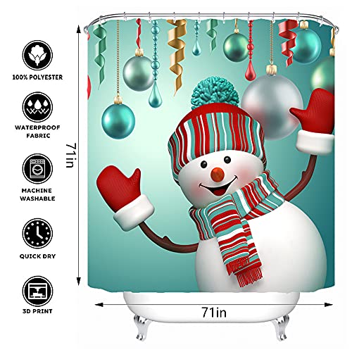 NEWSUYAA Christmas Shower Curtain for Bathroom, 4 PCS Merry Xmas Santa Claus Elk Snowman Bath Decor with Hooks 72x72 Inch (Dark Blue)