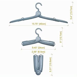 Fineget Travel Hangers Foldable Collapsible Plastic Hangers Portable Non Slip Clothes Hangers for Laundry Car Camping Blue/Gray Hangers Quick Drying (4 Pcs + 8 Clips)