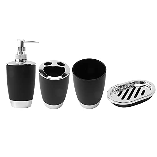 KVSERT 4Pcs/Set Bathroom Suit Set Bathing Accessories Includes Soap Box Cup Toothbrush Holder Soap Dispenser Soap Set Black