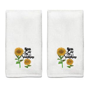 hexagram sunflower hand towels set of 2-embroidered sunflower kitchen decor-100% cotton soft luxury decorative hand towel for bathroom-housewarming gifts sunflower bathroom towels 13.8 x 29.5 inch