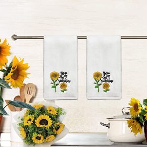 Hexagram Sunflower Hand Towels Set of 2-Embroidered Sunflower Kitchen Decor-100% Cotton Soft Luxury Decorative Hand Towel for Bathroom-Housewarming Gifts Sunflower Bathroom Towels 13.8 x 29.5 Inch