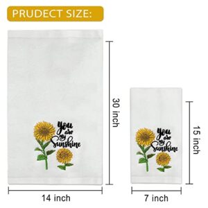 Hexagram Sunflower Hand Towels Set of 2-Embroidered Sunflower Kitchen Decor-100% Cotton Soft Luxury Decorative Hand Towel for Bathroom-Housewarming Gifts Sunflower Bathroom Towels 13.8 x 29.5 Inch