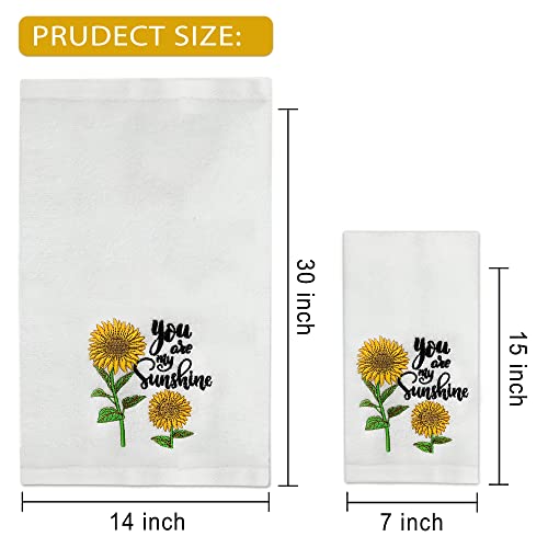 Hexagram Sunflower Hand Towels Set of 2-Embroidered Sunflower Kitchen Decor-100% Cotton Soft Luxury Decorative Hand Towel for Bathroom-Housewarming Gifts Sunflower Bathroom Towels 13.8 x 29.5 Inch