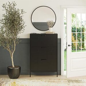 REALROOMS Shadwick 3 Door Locker Style Metal Shoe Storage Cabinet, Black