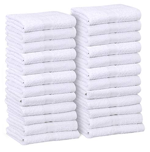 GOLD TEXTILES 24 New White (15x25 Inches) Hotel Hand Towels Cotton Blend Thin Light Weight Quick Drying