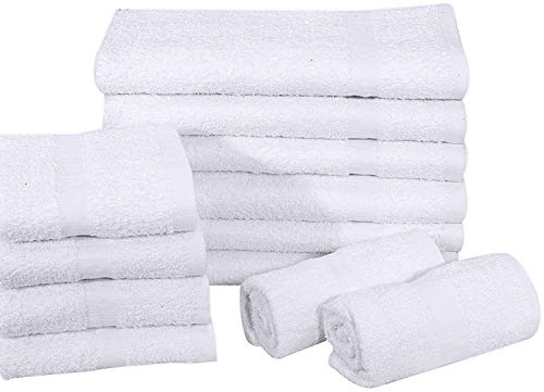 GOLD TEXTILES 24 New White (15x25 Inches) Hotel Hand Towels Cotton Blend Thin Light Weight Quick Drying