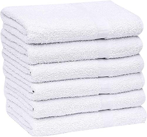 GOLD TEXTILES 24 New White (15x25 Inches) Hotel Hand Towels Cotton Blend Thin Light Weight Quick Drying