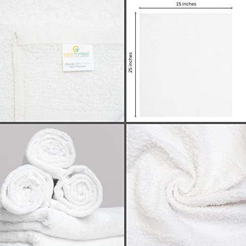 GOLD TEXTILES 24 New White (15x25 Inches) Hotel Hand Towels Cotton Blend Thin Light Weight Quick Drying