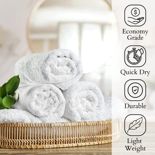 GOLD TEXTILES 24 New White (15x25 Inches) Hotel Hand Towels Cotton Blend Thin Light Weight Quick Drying