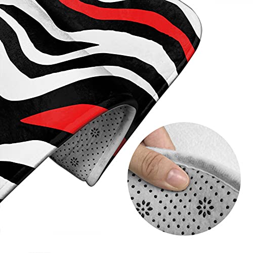 Wondertify Zebra Bathroom Antiskid Pad Animal Skin Tiger Stripes Black Red White Line 3 Pieces Bathroom Rugs Set, Bath Mat+Contour+Toilet Lid Cover Monochrome