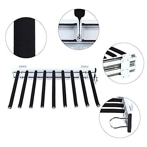 Pull Out Trousers Rack 9 Arms Closet Pants Hanger Bar Stainless Steel Hanger Rail Extendable Trousers Hanger for Clothes Towel Scarf Trousers Tie, 18.11x12.83in (Right Installation)