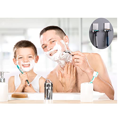 Razor Holder Shaver Hook Hanger Stand Caddy (2 Pack) Self Adhesive Stick on Hook Heavy Duty Stainless Steel Phone Holder for Shower, Tools for Hanging Washcloth Towel Loofah for Bathtub Wall, Black