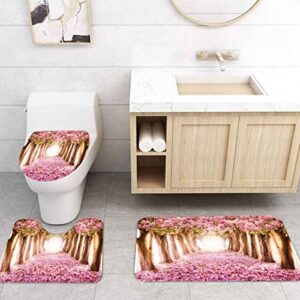 SDDSER Pink Cherry Blossom Shower Curtain Set, 4PCS Sakura Forest Bathroom Sets with Shower Curtain and Bath Mat, Toilet Lid Cover and U Shaped Rugs, 71" x 72" Bathtub Curtain with Hooks, SETPYSD7