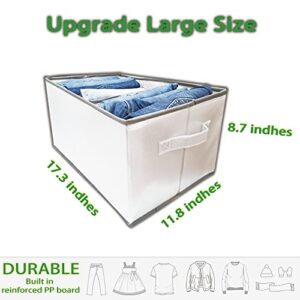 2 Pack Upgraded Utility Jeans Organizer for Closet with Handle, 9 Grids White Washable Clothing Compartment Storage Box, Thicken Fabric Foldable Wardrobe Clothes Organizer Pants Tshirt Sweaters