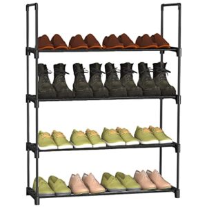 biwhale 4-tier stackable shoe rack, expandable & adjustable fabric shoe shelf storage organizer, black