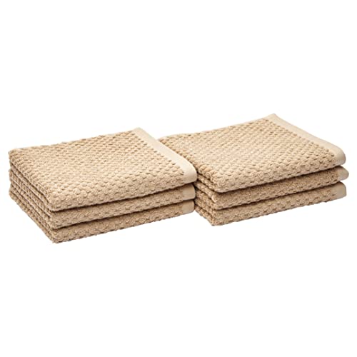 Amazon Basics Odor Resistant Textured Hand Towel, 16 x 26 Inches - 6-Pack, Beige