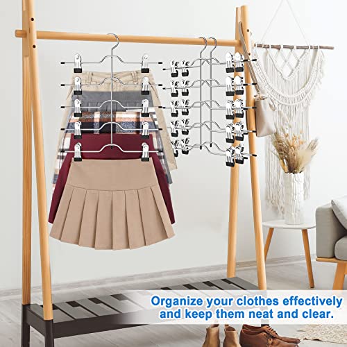 2 Pack Upgrade 9 Layers Pants Jeans Hangers Space Saving+2 Pack Skirt Hangers Stainless Steel Multifunctional Clothes Pant Rack Dorm Room Essentials Closet Hanger Organizer for Pants Trousers Skirts