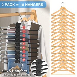 2 Pack Upgrade 9 Layers Pants Jeans Hangers Space Saving+2 Pack Skirt Hangers Stainless Steel Multifunctional Clothes Pant Rack Dorm Room Essentials Closet Hanger Organizer for Pants Trousers Skirts