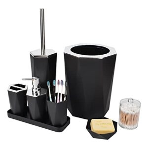 black bathroom accessories set 8 piece,toothbrush holder cup soap dish lotion soap dispenser trash can toilet brush holder cotton swab box bath set for decorative countertop and housewarming gift