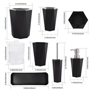 Black Bathroom Accessories Set 8 Piece,Toothbrush Holder Cup Soap Dish Lotion Soap Dispenser Trash can Toilet Brush Holder Cotton Swab Box Bath Set for Decorative Countertop and Housewarming Gift