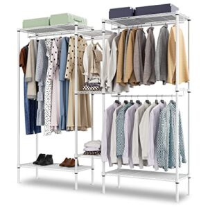 magshion portable closet wardrobe heavy duty clothes rack, freestanding clothing rack with 4 hang rods and 7 shelves, free-standing garment rack for hanging clothes, load 1000lbs,white