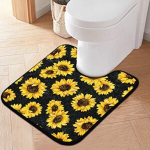 senya Sunflower Black Bathroom Rugs Set 2 Piece Non-Slip Runner Doormats Soft U-Shape Contoured Toilet Mat Absorbent Bath Rugs for Home Decor