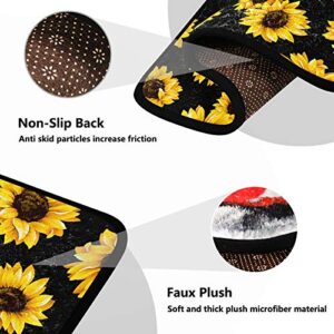 senya Sunflower Black Bathroom Rugs Set 2 Piece Non-Slip Runner Doormats Soft U-Shape Contoured Toilet Mat Absorbent Bath Rugs for Home Decor