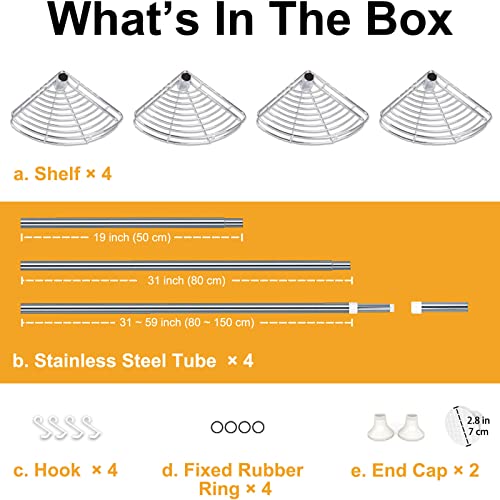 SUYUDSM Shower Caddy Tension Pole, Rustproof Shower Corner Stand Storage Organizer for Bathroom, 4 Tier Adjustable Corner Shelves, 75 to 122 in