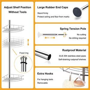 SUYUDSM Shower Caddy Tension Pole, Rustproof Shower Corner Stand Storage Organizer for Bathroom, 4 Tier Adjustable Corner Shelves, 75 to 122 in