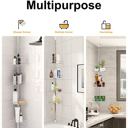 SUYUDSM Shower Caddy Tension Pole, Rustproof Shower Corner Stand Storage Organizer for Bathroom, 4 Tier Adjustable Corner Shelves, 75 to 122 in