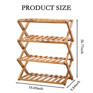 2 to 5 Tier Shoe Rack, Multi Tier Foldable Bamboo Shoe Organizer Rack Multifunctional Storage Free Standing Shoe Shelf. (4 Tier (20 feet wide))