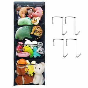 Askfairy Plush Organizer Hanging Bag, Over the Door Organizer Bag for Stuffies for Stuffies, Bathroom, Baby Room With 4 Large Pockets Black