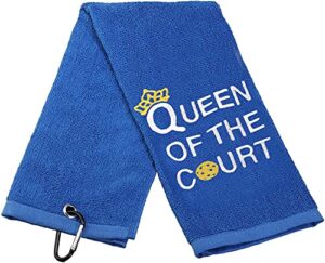 embroidered pickleball towel gift king/queen of the court pickleball towel with clip (pickleball queen)
