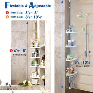 H&A Tension Shower Caddy Pole, Bathroom Corner Shower Rack, Stainless Steel Pole and Rustproof-White