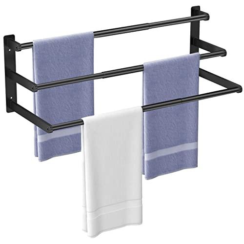 gizozo Bath Towel Bars 3-Tier, 23 Inch Towel Rack Wall Mounted Lavatory Towel Organizer, Metal Towel Rod Holder for Bathroom Towel Storage, Black