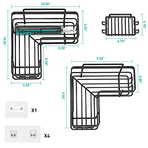 Moforoco 3 Pack Adhesive Corner Shower Caddy, Shower Organizer Shelf with Soap Holder and 12 Hooks, Shower Shelves Rustproof for Bathroom, Shower Storage Basket, Shower Shelf for Inside Shower