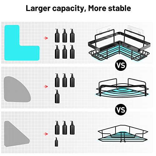 Moforoco 3 Pack Adhesive Corner Shower Caddy, Shower Organizer Shelf with Soap Holder and 12 Hooks, Shower Shelves Rustproof for Bathroom, Shower Storage Basket, Shower Shelf for Inside Shower