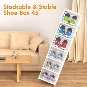 Relaxmm Shoe Boxes Clear Plastic Stackable, 3 Pack Installation-free Stackable Shoe Boxes Large Capacity Clear Plastic Foldable Shoe Organizer with Doors