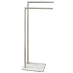eadot 41 inch standing towel rack double l shape bath towel sheet holder with marble base for bathroom floor next to tub or shower towel stand for bathroom floor stainless steel brushed nickel