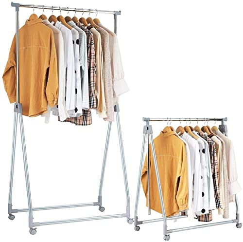 Nightcore Extendable Garment Rack Clothes Rail, Heavy Duty Foldable Clothes Laundry Drying Rack with Adjustable Hanging Rod Rolling Casters, Movable Clothes Hanger for Home Office Store Market