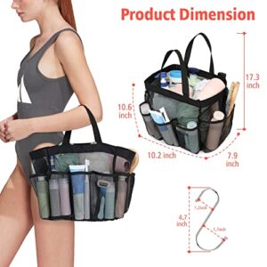 F-color Mesh Shower Caddy Portable, Upgrade Deeper 7 Pockets Shower Caddy Basket Bag Tote for College Dorm Room Gym Bathroom Essentials Gym Camp Quick Dry 2 handles Shower Bag with S Hook, Black