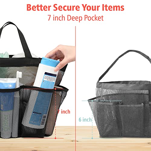 F-color Mesh Shower Caddy Portable, Upgrade Deeper 7 Pockets Shower Caddy Basket Bag Tote for College Dorm Room Gym Bathroom Essentials Gym Camp Quick Dry 2 handles Shower Bag with S Hook, Black